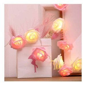 Rose Flower String Fairy Lights Pink & White 20 LED  Romantic Floral Decor